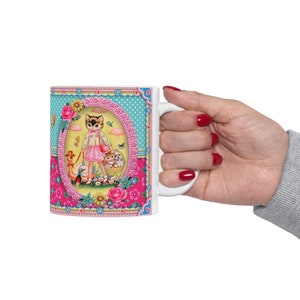 Kitty and friends 11oz ceramic mug, vintage style cute kitty ceramic mug image 5