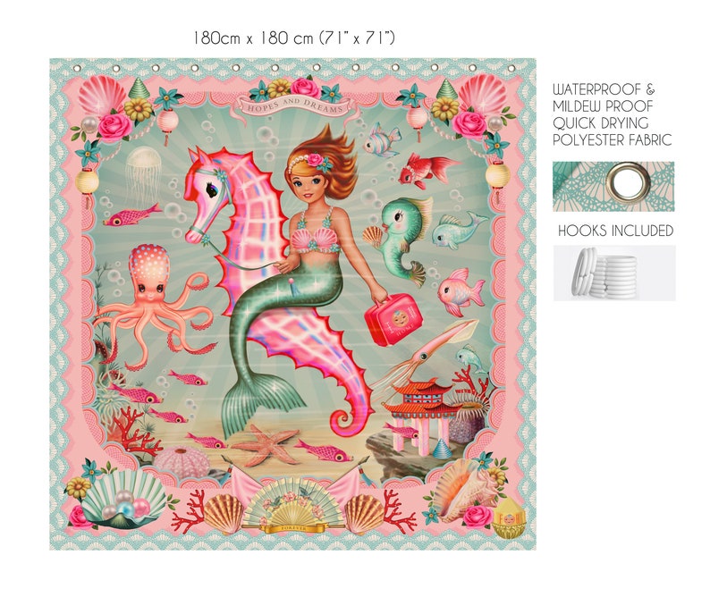 Mermaid Shower Curtain vintage mermaid sea creatures octopus Etsy