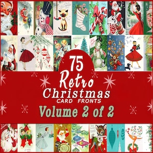75 Retro Weihnachtskarten - Vorderseiten: Vintage Clipart, Band 1 (Digitaler Download)