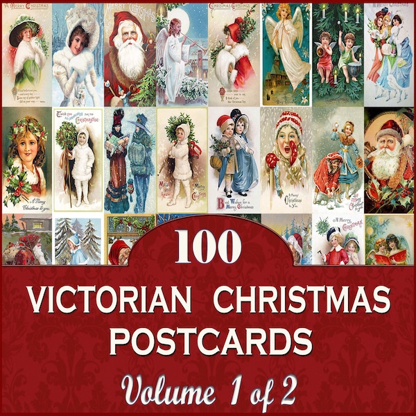 100 façades de cartes de Noël victoriennes/VOLUME 1 DE 2/ 10" Long ou Wide/ Téléchargement numérique instantané/ Tags : vintage Retro Antique Noel Navidad
