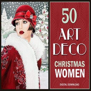50 femmes de Noël Art déco : Images de filles Clipart photos Fournitures créatives 1920 1930 clapet vintage rétro Noël Navidad Noel fleurs de mode
