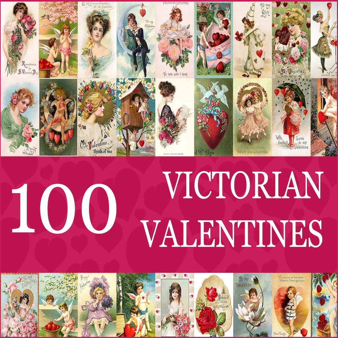 100 Large Victorian Valentine Cards\10" Tall or Wide\instant DIGITAL ...