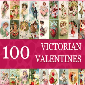 100 grandi biglietti di San Valentino vittoriani\10" alti o larghi\DOWNLOAD DIGITALE IMMEDIATO\Tag: per lui, fidanzato, vintage, retrò, clip art, signora