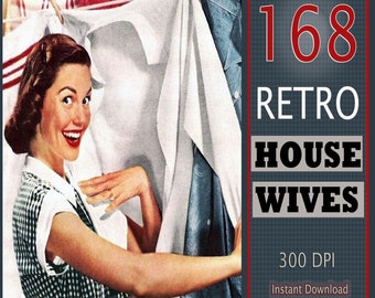 168 Retro Vintage Housewives/ House Wife Illustrations (pictures, clipart art, comic, funny)/ Range from 8x10"- 3x3"/House work/Children