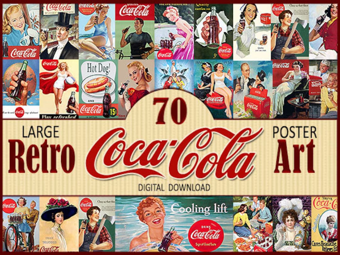 Large Retro Coca Cola Art Poster Ad Clipart Print Antique Etsy