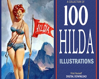 100 Digital Hilda 10" Illustrations/Picture Poster Art Clipart Clip/Cartoon/Pinup Pin up/Plus Size/Funny/Vintage Antique Retro/Download