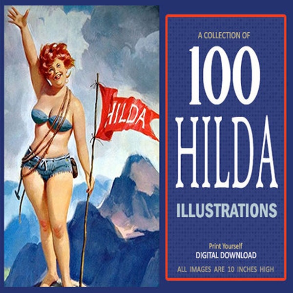 100 Digital Hilda 10" Illustrations/Picture Poster Art Clipart Clip/Cartoon/Pinup Pin up/Plus Size/Funny/Vintage Antique Retro/Download