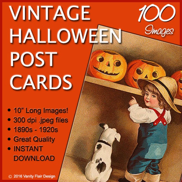 100 LARGE Vintage Halloween Postcards/10" Long or Wide/1890s to 1920s/Restored to Like New!/invitations clip art decor diy greeting cards