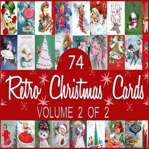 74 Digital Retro Vintage Christmas Card Fronts/VOLUME TWO of TWO /Each Card 10" Long or Wide/ Digital Download / Clip Art Navidad Noel Santa