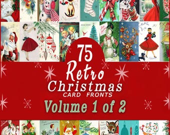 75 Retro Christmas Card Fronts: Vintage Clipart, VOLUME ONE,  (Digital Download)