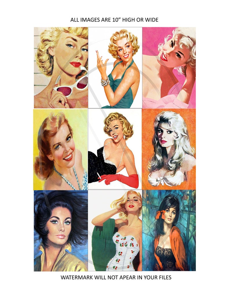 90 Large Beautiful Retro Women Illustrations/Pictures Graphics | Etsy