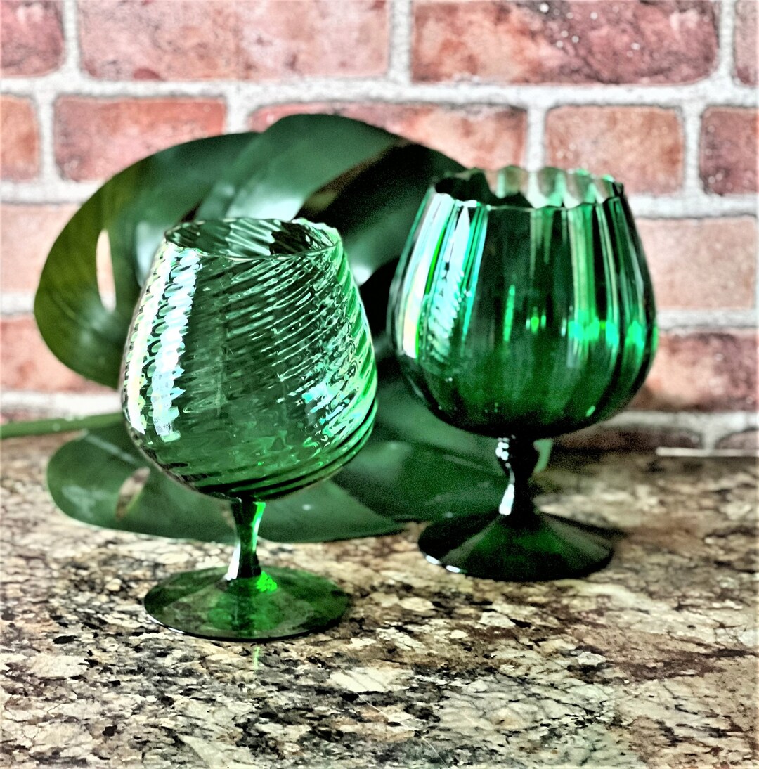Vintage 2 Green Empoli Brandy Snifters 1 Large 1 Small Etsy