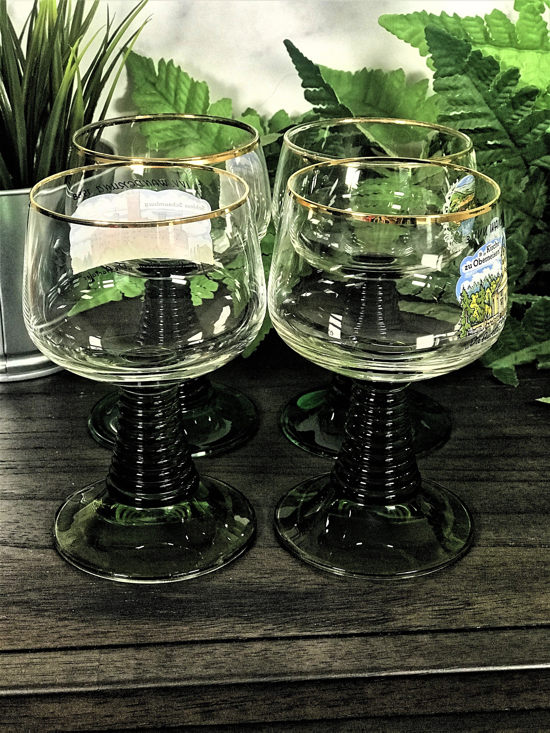 Vintage German Roemer Green Stem Wine Glasses 4 Historic Etsy