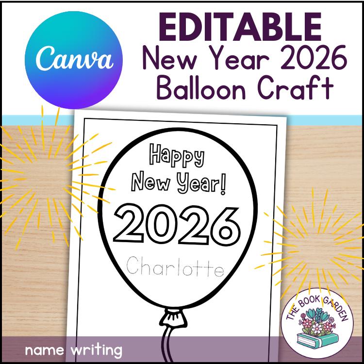 New Year 2026 Balloon Craft: EDITABLE New Years Printable Art…