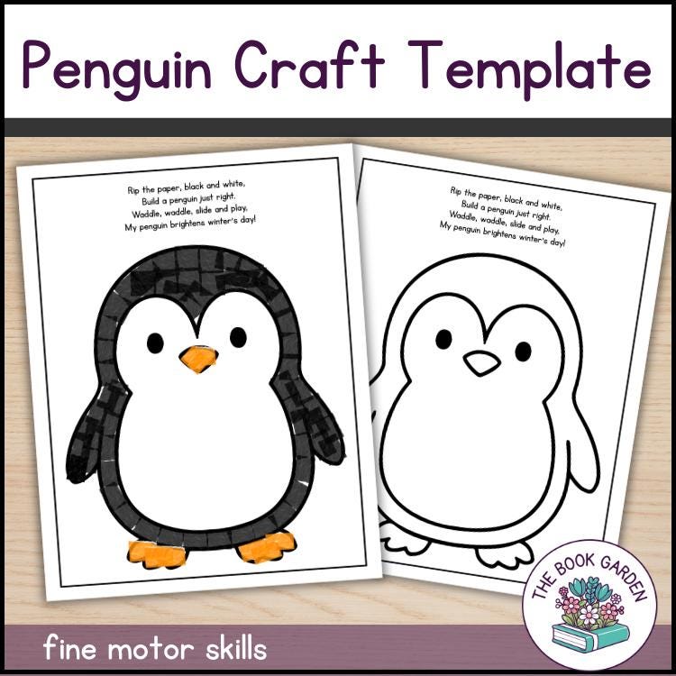 38 Penguin Crafts: Fun and Creative Ideas for the Whole Family 4 Penguin Ripped Paper Craft Template: Printable Art Activity for Kids