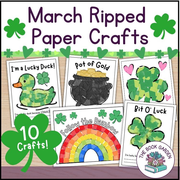 March Ripped Paper Crafts: Printable Art Activities for Kids (PDF)