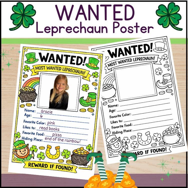 Wanted Leprechaun Poster Writing Craft: Printable St Patricks Day…