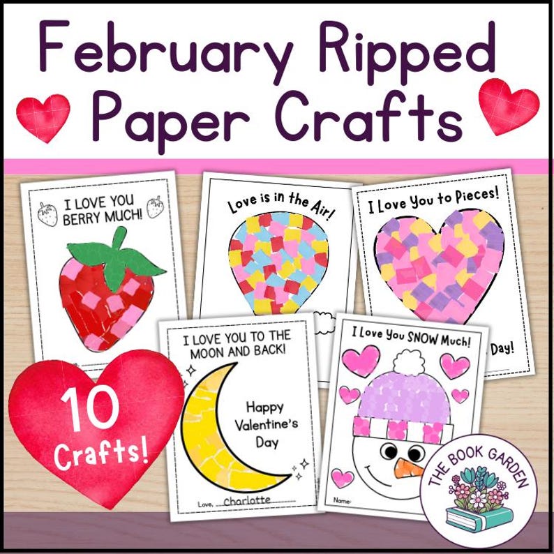 February Ripped Paper Crafts: Printable Art Activities for Kids (PDF ...