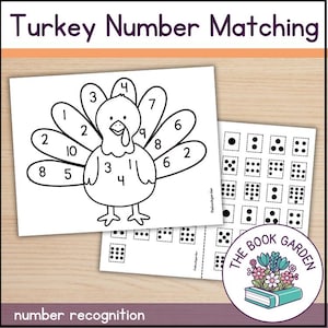 七面鳥の数字マッチ：子供向けの感謝祭算数アクティビティ（PDF）