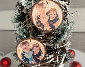 Custom Photo Ornament, Personalized Pine Slice Christmas Ornament, Custom Photo Gift, Southern Ornament, Country Christmas Photo Gift