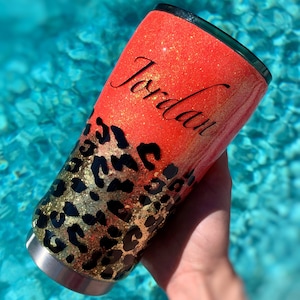 Cheetah Glitter Tumbler, Custom Animal Print Tumbler, Cheetah Print Glittered Tumbler, Girly Cup, Leopard Print Gift, Animal Print Cup
