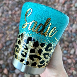 Kids Cheetah Glitter Tumbler, Childrens Custom Animal Print, Girls Cheetah Print Glittered Tumbler, Leopard Print Gift Animal Print Cup Gift