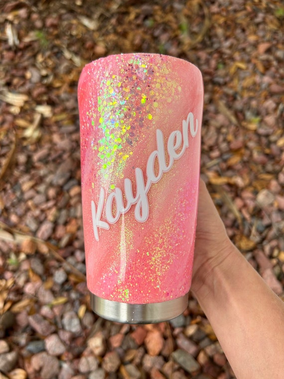 Pink Swirl Tumbler Cup, Light Pink Galaxy Cup, Milky Way Swirl Tumbler Cup,  Personalized Peach Galaxy Cup, Starry Pink Glitter Tumbler 