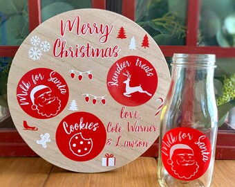Santas Cookies Plate, Cookies and Milk for Santa, Custom Christmas Cookie Plate Set, Personalized Christmas Plate for Santa, Santa Plate