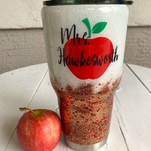Teacher Cup, Teacher Gift Apple Glitter Tumbler, Apple Tumbler, Personalized Teacher Glitter Tumbler, Teacher Cup with Name, Teacher Gift