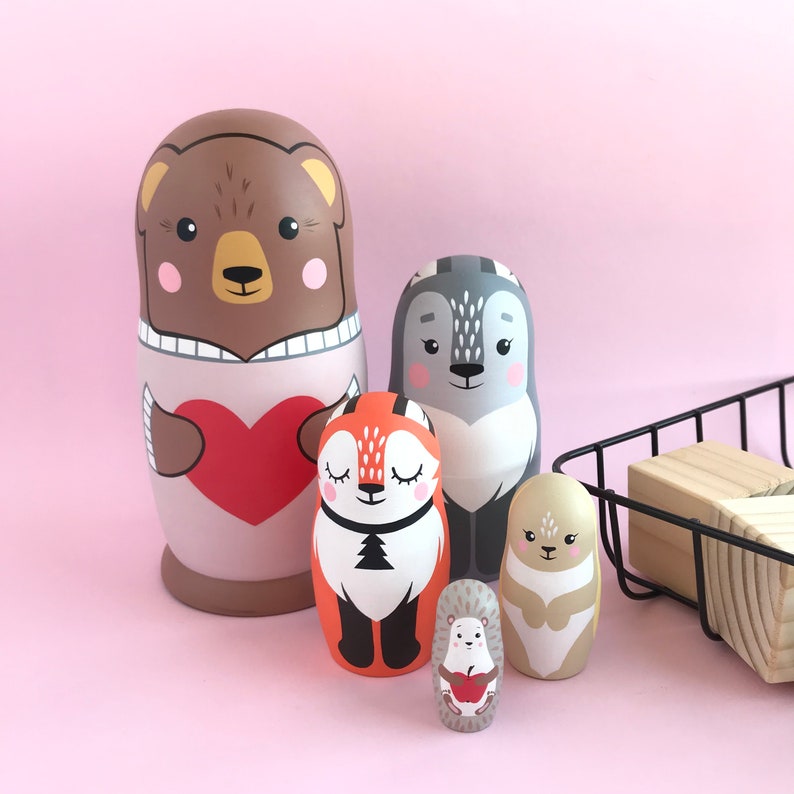 10 Wood Russian Matryoshka Nesting Dolls Hand Paint Gift Room Desk Decor Pink 6/"