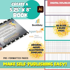 5.25&quot;x 8&quot; | Adobe Illustrator Interior Page Template With KDP Guides | College Ruled, Wide Ruled, 4x4 Dotted, 4x4 Grid, Blank And Custom!