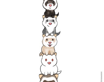 Ferrets Stacked On Top of Each Other Art Print