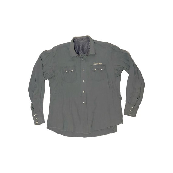 1940’s Gabardine Sawtooth Western Shirt Large Gray