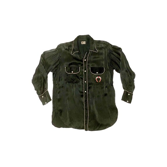 1950’s Cowboy Shirt Satin Western Shirt Large Blac
