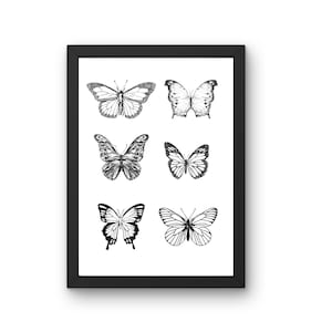 butterfly variation digital download, simplistic black and white butterfly sketch, 4 sizes, SVG