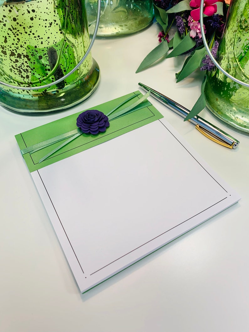 Gift Notepad Green Notepad Floral Notepad Purple Flower Notepad Gift Note Pad Green Note Pad