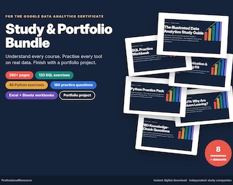 Google Data Analytics Certificate Study Bundle, SQL, Python, Excel Practice (Digital Download)
