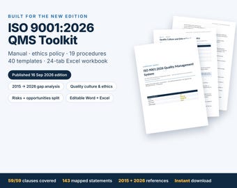 ISO 9001:2026 QMS Toolkit, Quality Manual, 19 Procedures, 40 Templates (Editable Word)