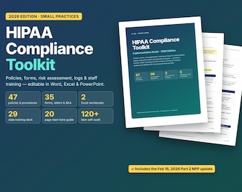 2026 HIPAA Compliance Toolkit | Editable Policies, Forms, Risk Assessment (Digital Download)