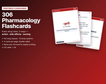 300+ NCLEX Pharmacology Flashcards | Printable Drug Cards for Nursing Students | Double-Sided, Drug Classes, Side Effects, Nursing