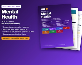 NCLEX-RN Mental Health Study Guide | Psych Nursing, Defense Mechanisms, Meds (PDF)