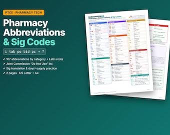 Pharmacy Abbreviations & Sig Codes Cheat Sheet | PTCE Study Guide (PDF)