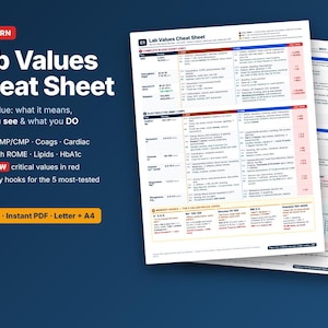 NCLEX Lab Values ​​Fusklapp | Omvårdnadsstudieguide, Kritiska värden, ABG ROME (digital nedladdning)