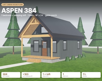 Aspen 384 Tiny House Plan, 1 Bed + Loft, 1 Bath, 16' x 24' (PDF Blueprints)