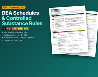 DEA Schedules & Controlled Substance Rules Cheat Sheet | PTCE Study Guide (Digital Download)