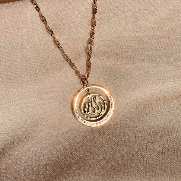 Kette ALLAH, in gold oder silber mit Zirkonia Steinen. Ramadan, Religion, ein wunderschönes Geschenk.