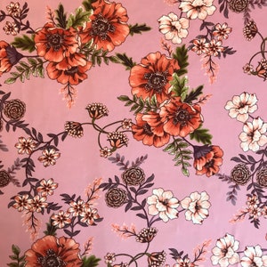 Double Brushed Poly Floral Print Fabric ~ Pink Anemone ~ DBP ~ by the half meter ~ Polyester Spandex