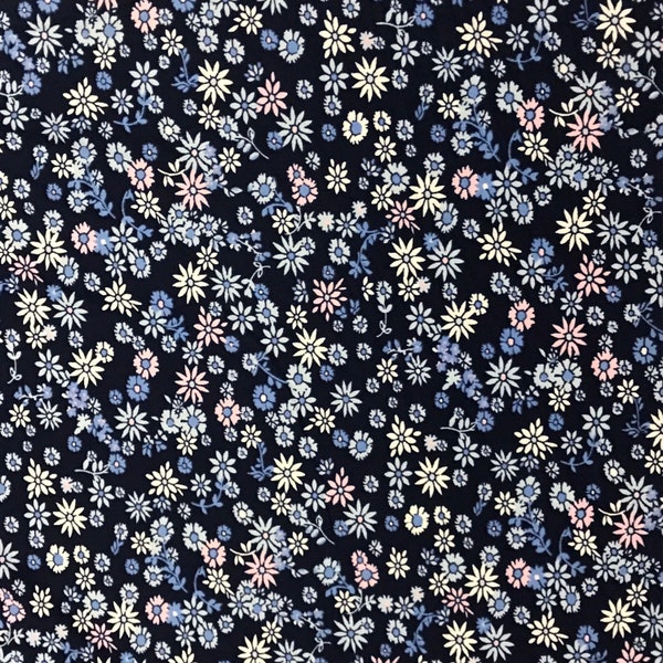 Double Brushed Poly Blue Ditsy Floral Print Fabric ~ Blue ~ DBP ~ by the half meter ~  Navy Floral Print, Polyester Spandex