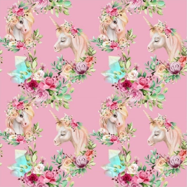 Cotton/Spandex Floral Unicorn Print Fabric ~ Euro Knits ~ Peonies on Pink ~ CL ~ by the half meter ~ Stenzo ~ European Fabric ~  Pink floral