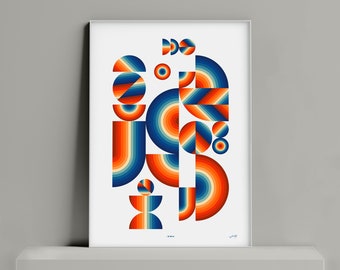 Art Print "BOHOZ" Vintage poster inspired 70s. Geometric shapes and Abstract. Minimalist and colorful design pop art decor